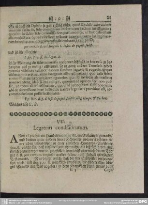 VII. Legatum conditionatum
