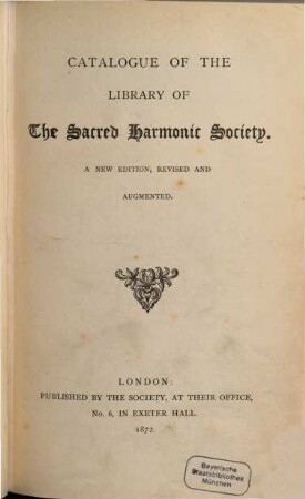 Catalogue of the library of the Sacred Harmonic Society
