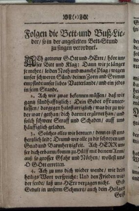 Folgen die Bett- und Buß-Lieder/ so in der angestelten Bett-Stund zu singen verordnet.