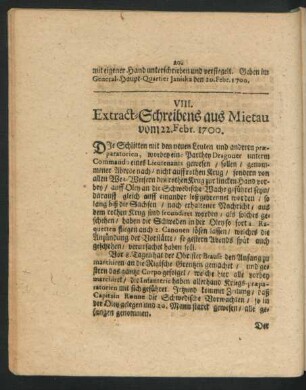 VIII. Extract-Schreiben aus Mietau vom 22. Febr. 1700.