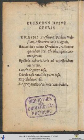 Elenchus huius operis.