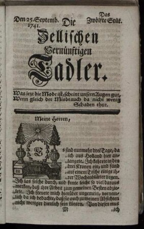 Den 25. Septemb. 1741. Das Zwölfte Stük.