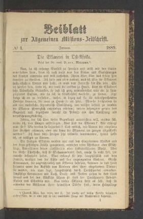Beiblatt N° 1. Januar. 1889