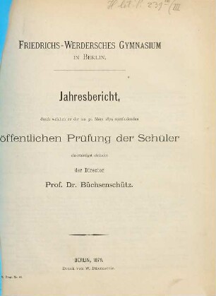 Jahresbericht : über das Schuljahr ..., 1878/79