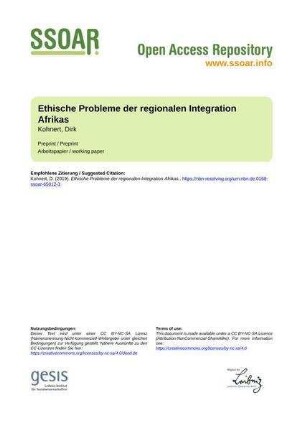 Ethische Probleme der regionalen Integration Afrikas