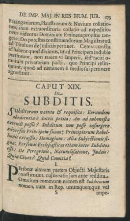 Caput XIX. De Subditis