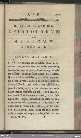 Epistolarum Ad Atticum Liber XIII