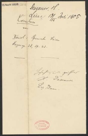 Brief an B. Schott's Söhne : 13.07.1905
