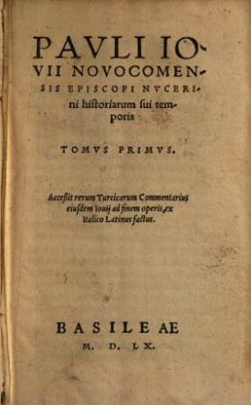Pauli Iovii historiarum sui temporis tomus, 1