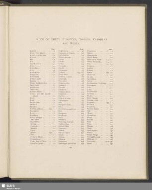 Index Of Trees, Conifers, Shrubs, Climbers And Roses