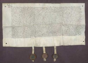 Erbhuldigungsrevers von Stadt und Amt Ettlingen als Leibeigene gegen die Vormünder der Brüder Markgrafen Philibert von Baden-Baden und Christoph II. von Baden-Rodemachern