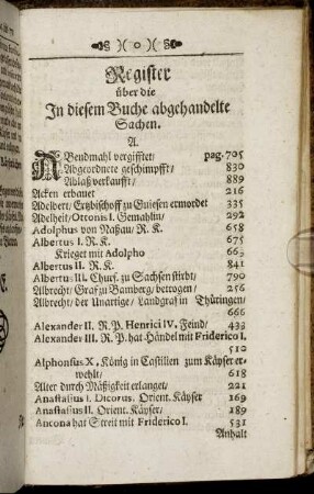 Register über die In diesem Buche abgehandelte Sachen.