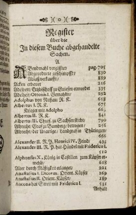 Register über die In diesem Buche abgehandelte Sachen.