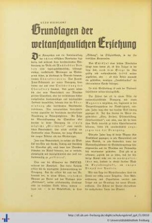 Grundlagen der weltanschaulichen Erziehung.