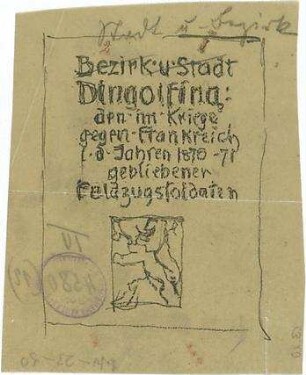 Pfann, Paul; Dingolfing; Kriegerdenkmal - Schriftbild (Ansicht)