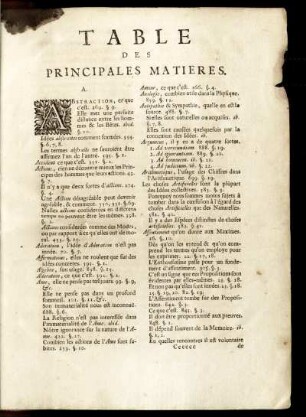 Table des principales Matieres