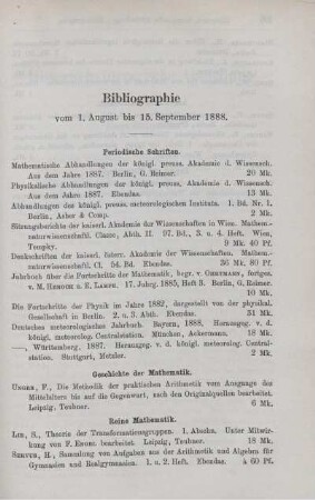 Bibliographie vom 1. August bis 15. September 1888.