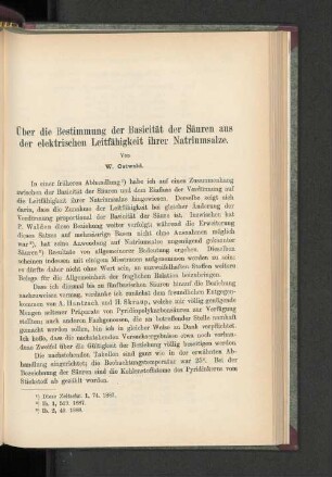 Über die Bestimmung der Basicität der Säuren aus der elektrischen Leitfähigkeit ihrer Natriumsalze.