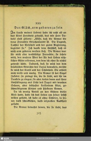 XXX. Das Glück, arm geboren zu sein