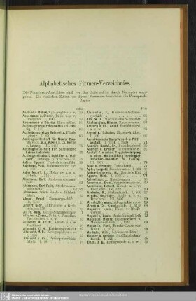 Alphabetisches Firmen-Verzeichniss