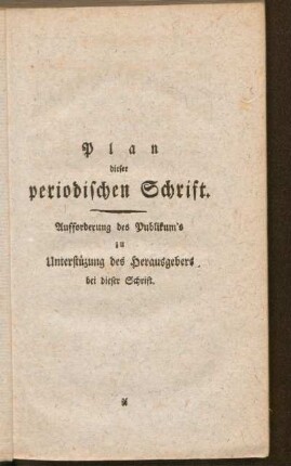 Plan einer periodischen Schrift