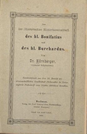 Aus der litterarischen Hinterlassenschaft des hl. Bonifatius und des hl. Burchardus