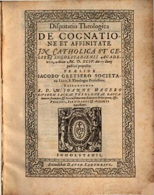 Disputatio Theologica De Cognatione Et Affinitate