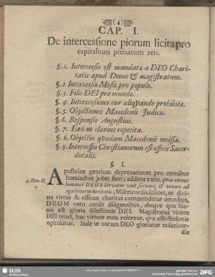 Cap. I. De intercessione piorum licita pro capitalium poenarum reis