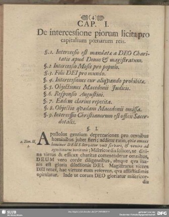 Cap. I. De intercessione piorum licita pro capitalium poenarum reis
