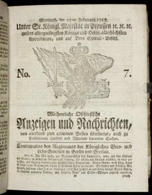 No. 7. Montags, den 15ten Februarii 1768.