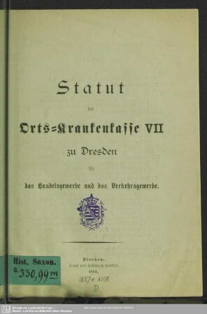 Statut der Orts-Krankenkasse VII zu Dresden...