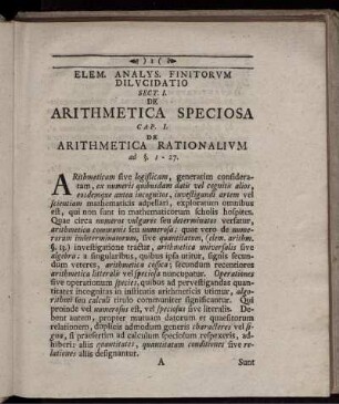 Sectio. I. De Arithmetica Speciosa. Cap. I - III.