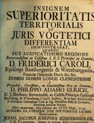 Insignis superioritatis territorialis et iuris vogtetici differentia demonstrabat