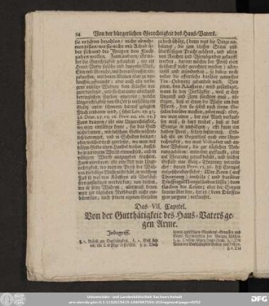 Das VII. Capitel. Von der Gutthätigkeit des Haus-Vaters gegen Arme.