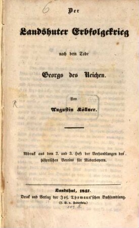 Der Landshuter Erbfolgekrieg nach dem Tode Georgs des Reichen