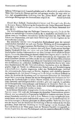Meyer-Zollitsch, Almuth :: Nationalsozialismus und evangelische Kirche in Bremen, (Veröffentlichungen aus dem Staatsarchiv der Freien Hansestadt Bremen, 51) : Bremen, Selbstverl. des Staatsarchiv der Freien Hansestadt Bremen, 1985