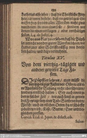 Titulus XV. Von dem viertzig-tägigen und anderer gewisser Tage Fasten