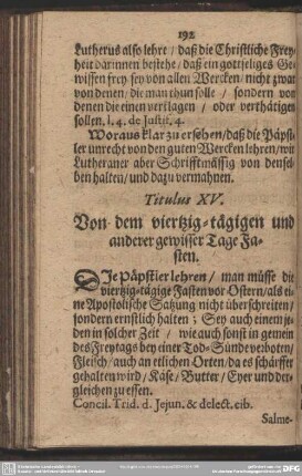Titulus XV. Von dem viertzig-tägigen und anderer gewisser Tage Fasten