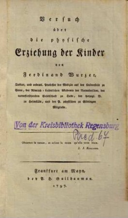 Versuch über die physische Erziehung der Kinder