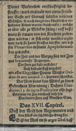 Das XVII. Capitel. Daß der Neid den Regimenten und ihm selbst ein schädliches Ding sey