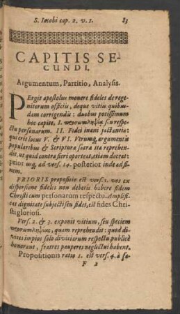 Capitis Secundi. Argumentum, Partitio, Analysis.