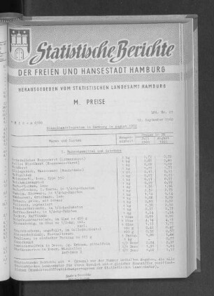 Einzelhandelspreise in Hamburg im August 1960 : Lfd. Nr. 27