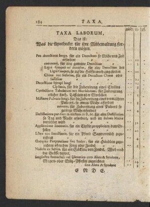 Taxa Laborum, Das ist: Was die Apothecker für ihre Mühewaltung fordern mögen