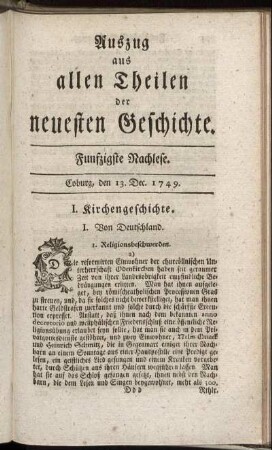 Funfzigste Nachlese. Coburg, den 13. Dec. 1749.