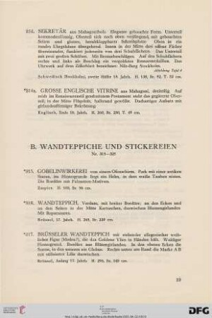 B. Wandteppiche und Stickereien (Nr. 315-325a)