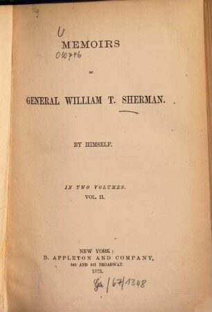 Memoirs of General William T. Sherman by himself : In 2 vols. [William Tecumseh Sherman.]. 2