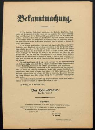 Bekanntmachung. 1. Alle Einwohner Insterburgs, insbesondere alle Kaufleute, Fabrikanten [...]