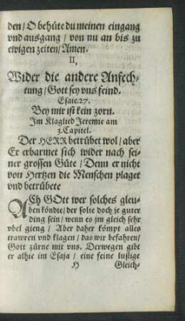II. Wider die andere Anfechtung/ Gott sey uns feind.