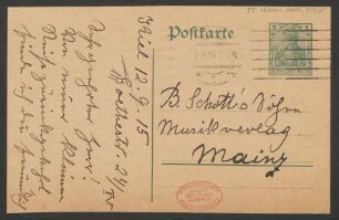 Brief an B. Schott's Söhne : 12.09.1915