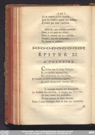 Épitre XI. A Voltaire.